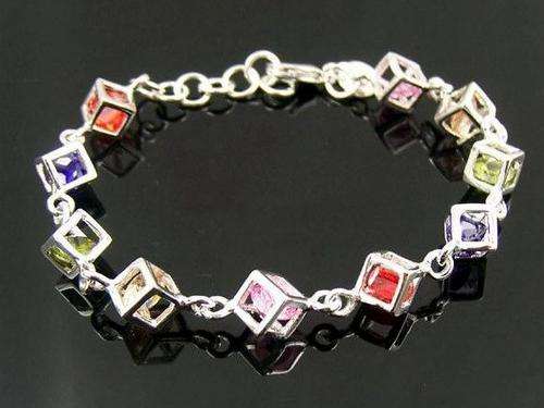 ***STUNNING SILVER MULTI COLOUR CRYSTAL BRACELET