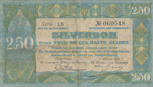 Netherlands Zilverbonnen 1927  Two & Half Gulden Banknote