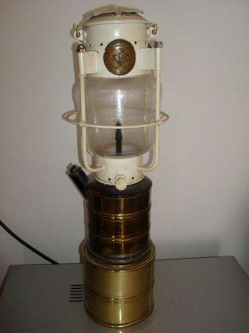 An Antique Grimsby,Coal, Salt & Tanning Co. Yellow Copper Kerosene Maritime Lantern
