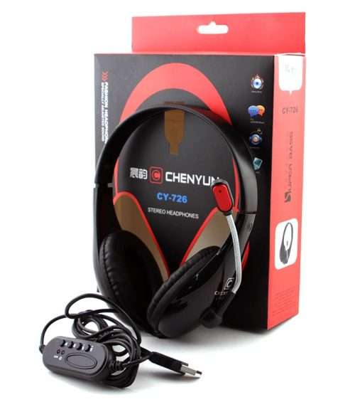 CHENYUN CY-726 USB HEADPHONE AND MICROPHONE + CONTROL - BLACK (BRAND NEW)