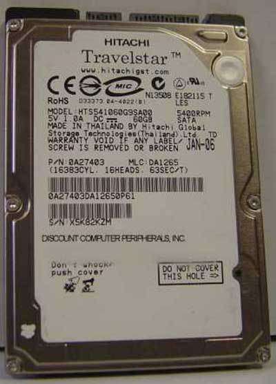 HITACHI  *60GB* 2.5" LAPTOP  SATA HARD DRIVE