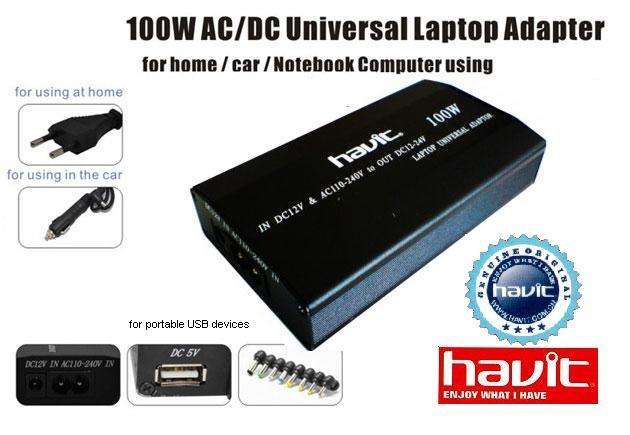 HAVIT 100W UNIVERSAL CAR / HOME CHARGER FOR LAPTOPS, 5V DEVICES (BRAND NEW)
