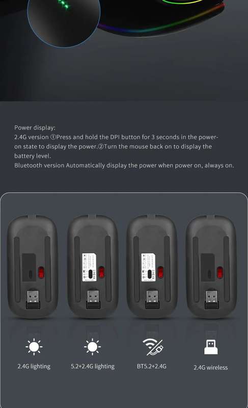 Wireless Mouse Bluetooth RGB Rechargeable Mouse Wireless Computer Silent Mause LED Backlit Ergonomic
