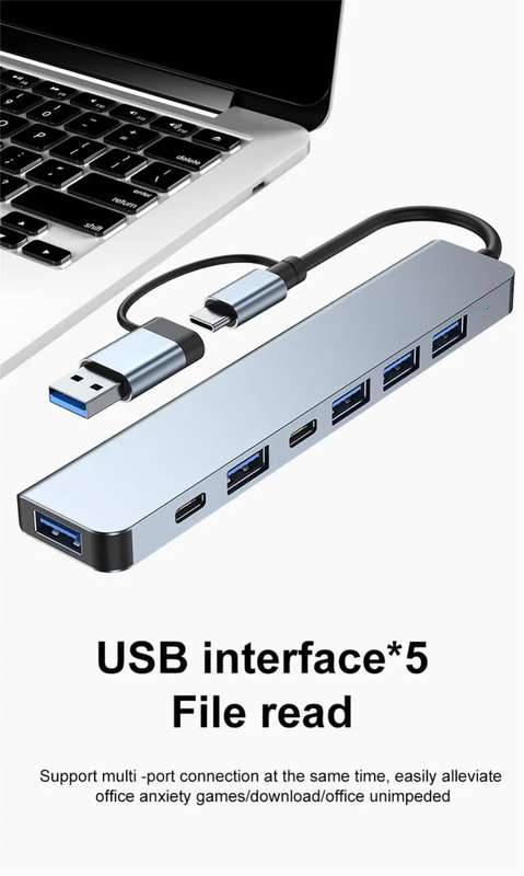 USB 3.0 5/8 Port Hub OTG Adapter 5Gpbs High Speed USB 3.0 2.0 Splitter 3.5 Audio