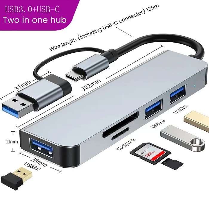 USB 3.0 5/8 Port Hub OTG Adapter 5Gpbs High Speed USB 3.0 2.0 Splitter 3.5 Audio