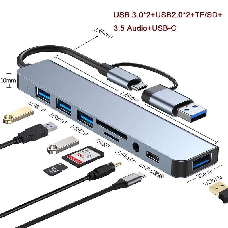USB 3.0 5/8 Port Hub OTG Adapter 5Gpbs High Speed USB 3.0 2.0 Splitter 3.5 Audio