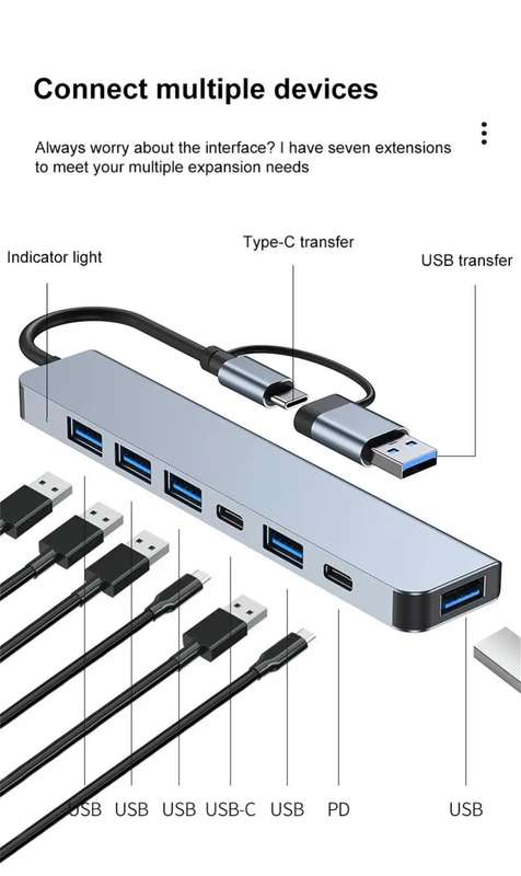 USB 3.0 5/8 Port Hub OTG Adapter 5Gpbs High Speed USB 3.0 2.0 Splitter 3.5 Audio