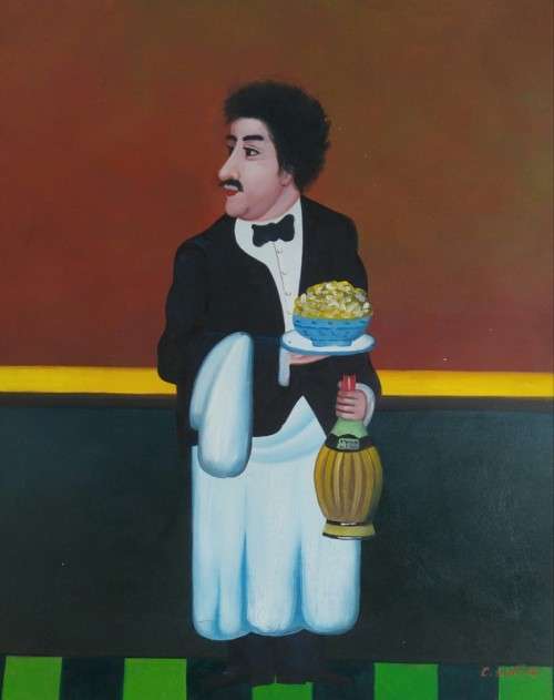 the waiter oil painting