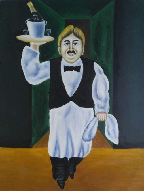the waiter oil painting