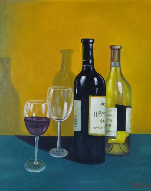 wine cellar oil painting