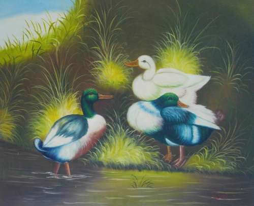 ducks at the pond oil painting