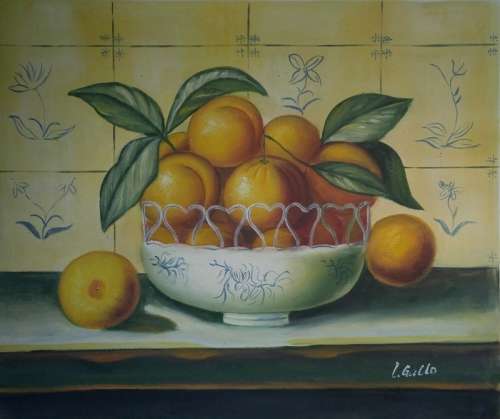 study of fruit in bowl still life oil painting