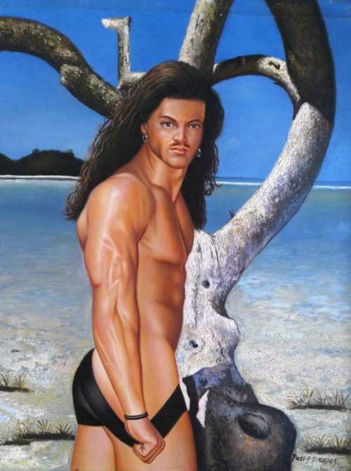 oil painting - male , beach