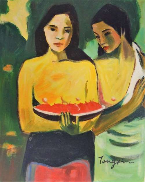 COPY GAUGUIN - TWO WOMEN OF TAHITI -  OVER 300 PAINTINGS ON CRAZY ART SALE CLEARANCE