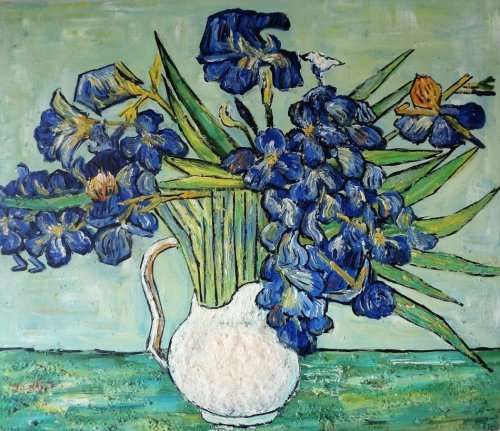 COPY VAN GOCH VASE WITH IRISES - !!!!  CRAZY ART SALE  !!!!