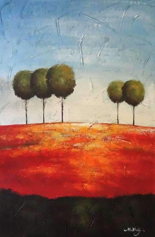 modern landscape with trees oil painting
