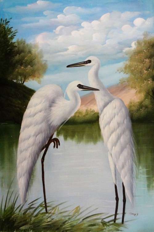 herron bird oil painting