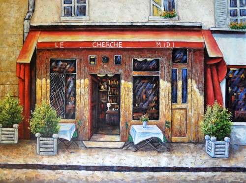 oil painting french restaurant street scene oil painting