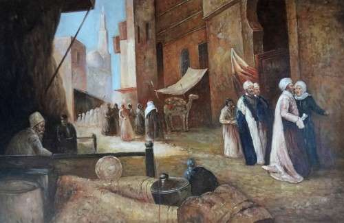 middle eastern market - oil painting