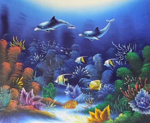 dolphins oil painting