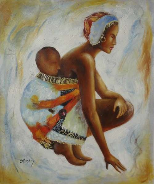 mother and child - africa oil painting