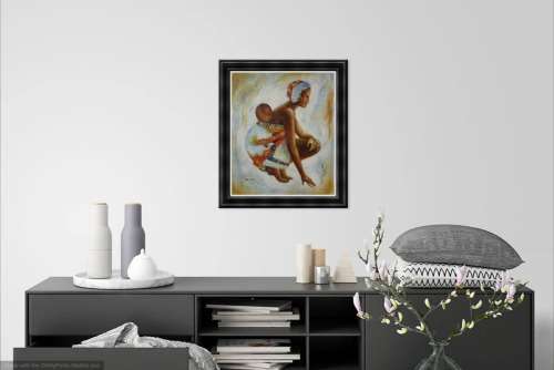 mother and child - africa oil painting