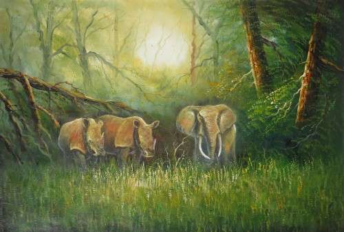 elephants oil painting