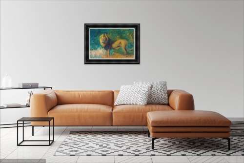mark enslin oil painting - lion GALLERY RETAIL R8 500