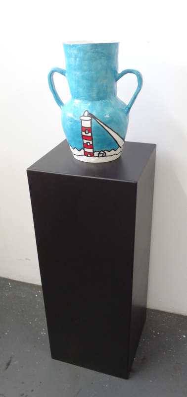 richard scott hand painted ceramic vase lighthouse