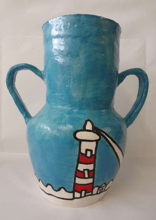 richard scott hand painted ceramic vase lighthouse