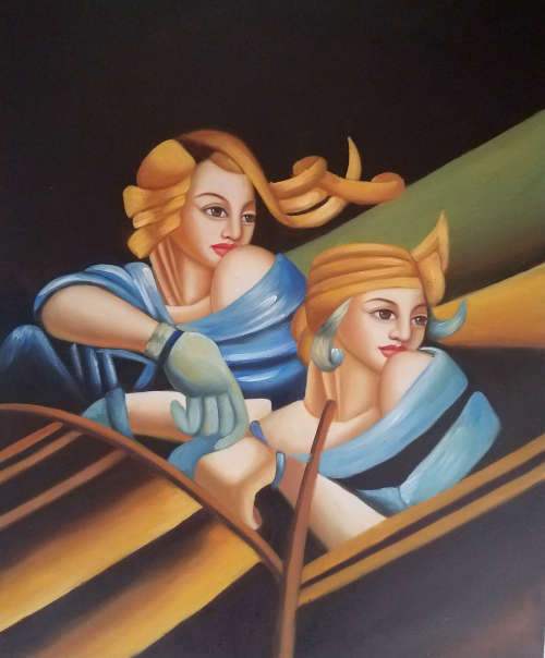art deco style oil painting