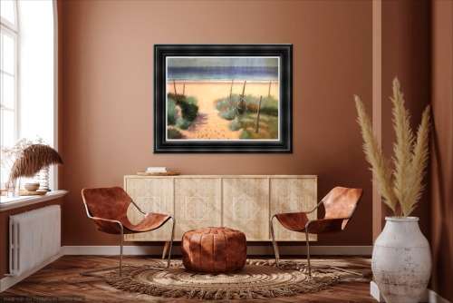 Coastal Beach with bicycle oil painting