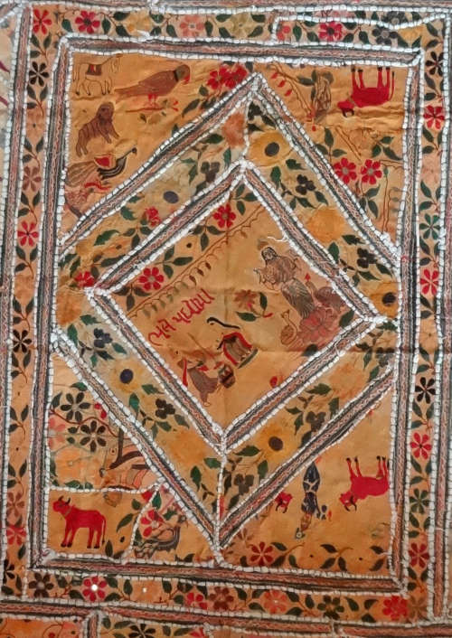 antique indian (jaipur) hand embroidered wall hanging / throw