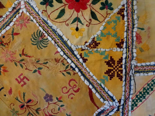 antique indian (jaipur) hand embroidered wall hanging / throw