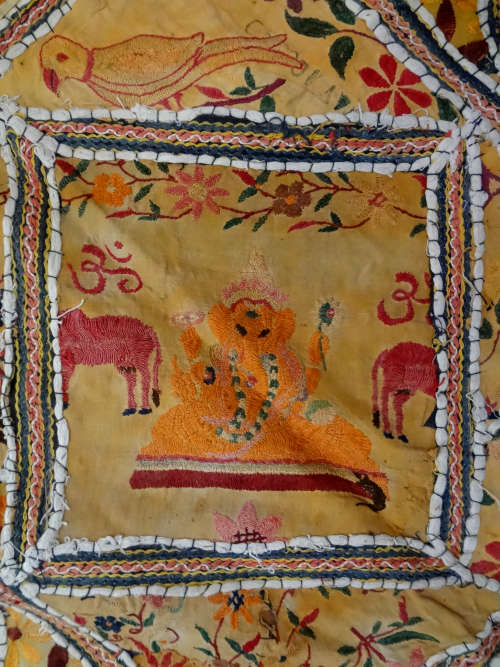 antique indian (jaipur) hand embroidered wall hanging / throw