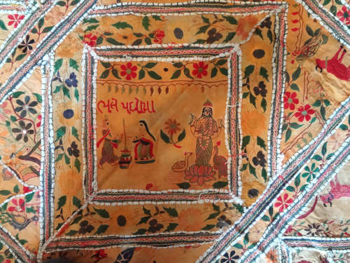 antique indian (jaipur) hand embroidered wall hanging / throw