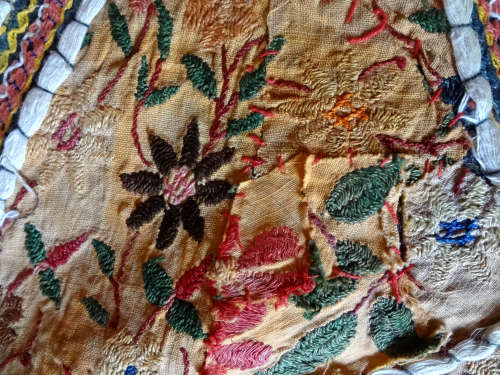 antique indian (jaipur) hand embroidered wall hanging / throw