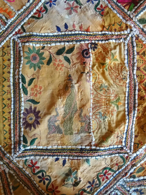 antique indian (jaipur) hand embroidered wall hanging / throw
