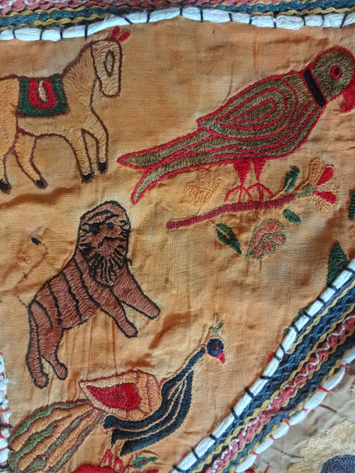 antique indian (jaipur) hand embroidered wall hanging / throw