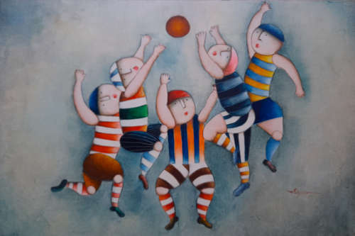 men playing sport oil painting