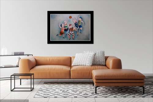 men playing sport oil painting