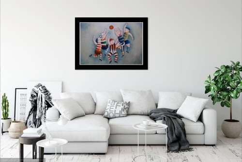 men playing sport oil painting