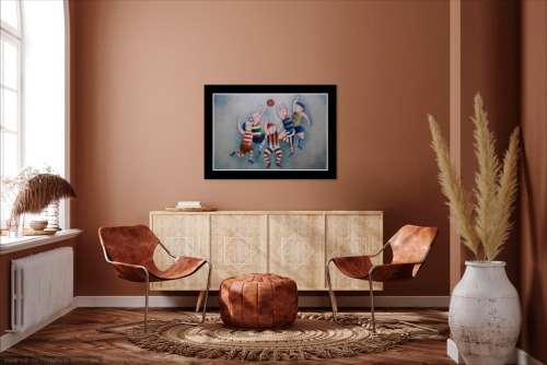 men playing sport oil painting