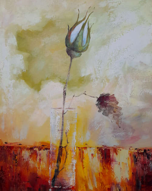 framed rose study oil painting