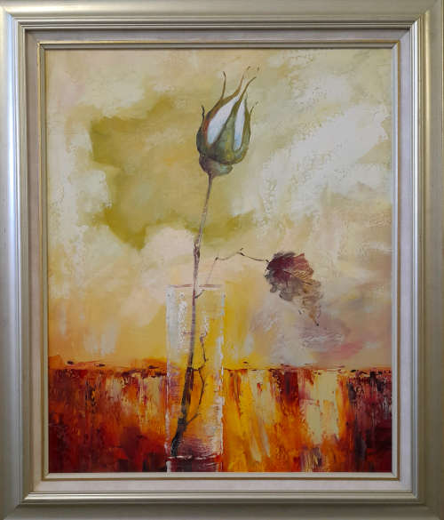 framed rose study oil painting