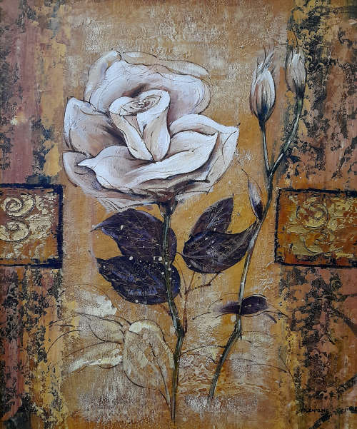 framed study of a rose floral oil painting