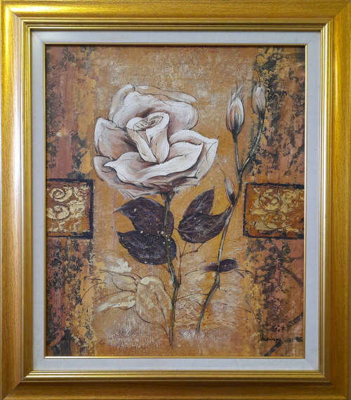framed study of a rose floral oil painting