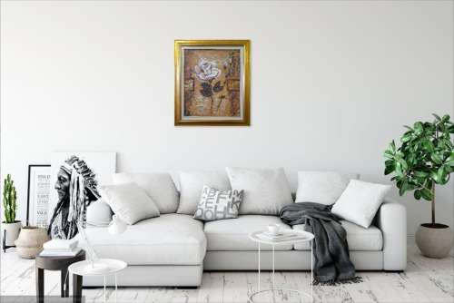 framed study of a rose floral oil painting
