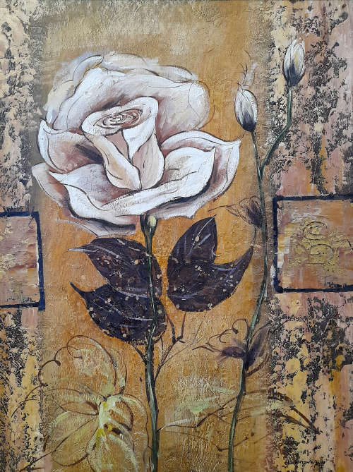 framed floral oil painting study of a rose