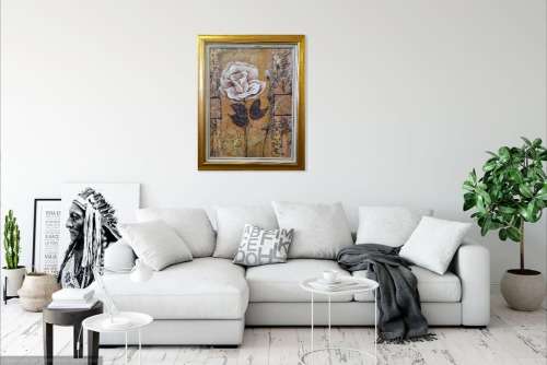 framed floral oil painting study of a rose